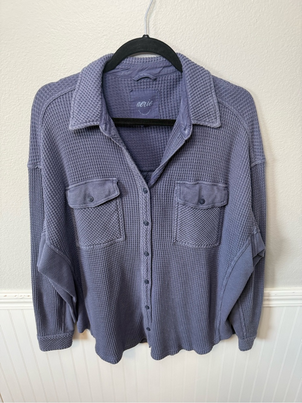 Aerie Lumber Jane Waffle Knit Button-Up Shirt Jacket in Dusty Lavender in Small